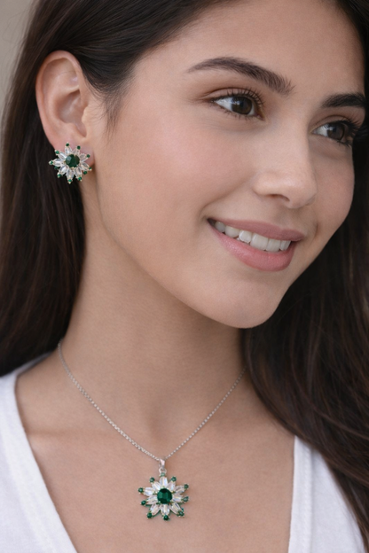 Silver Green-3D Zircon Locket Set