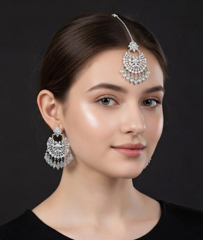 Silver-Kundan Earings and Tikka