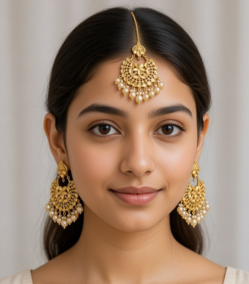 Golden-Kundan Earings and Tikka