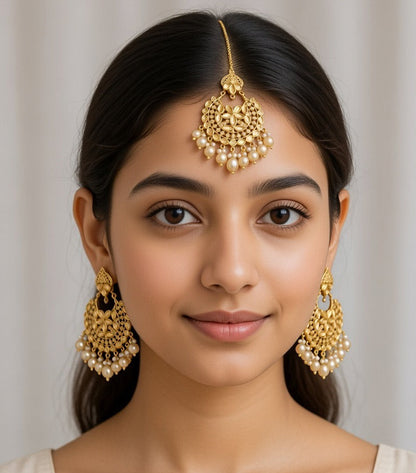 Golden-Kundan Earings and Tikka