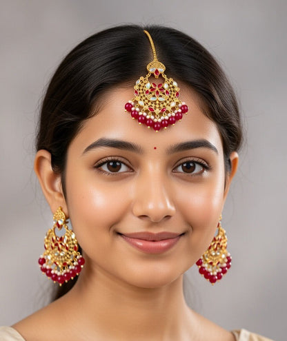 Burgundy Red-Kundan Earings and Tikka