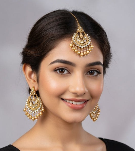 Gold-Kundan Earings and Tikka