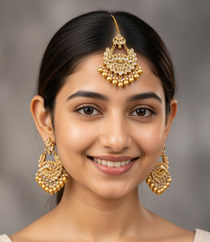 Golden-Kundan Earings and Tikka