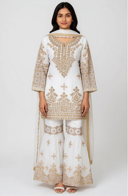 Noor’s-3Pc Sharara Set-White