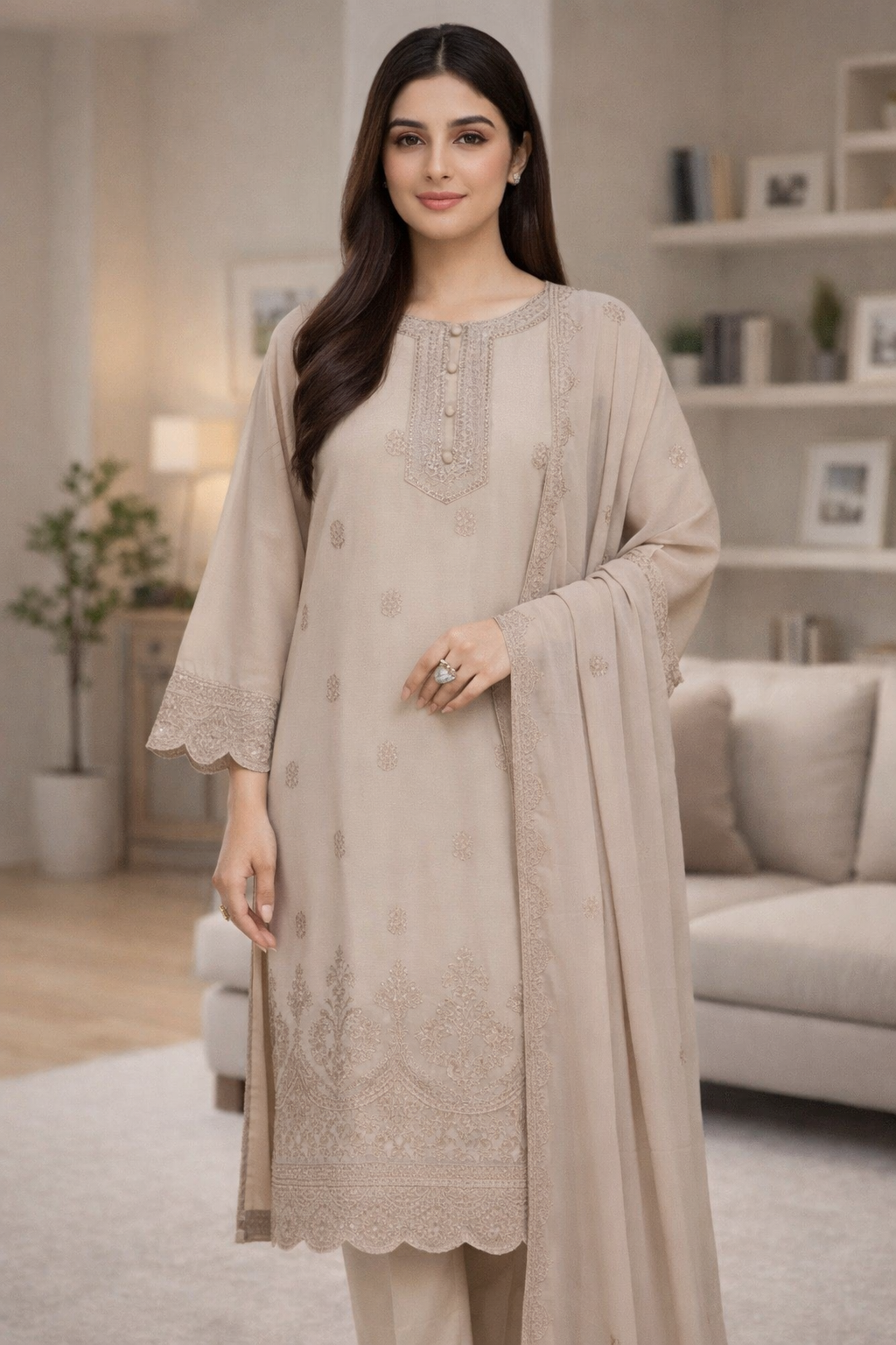 Noor’s-Festive Kameez Shalwar-Beige