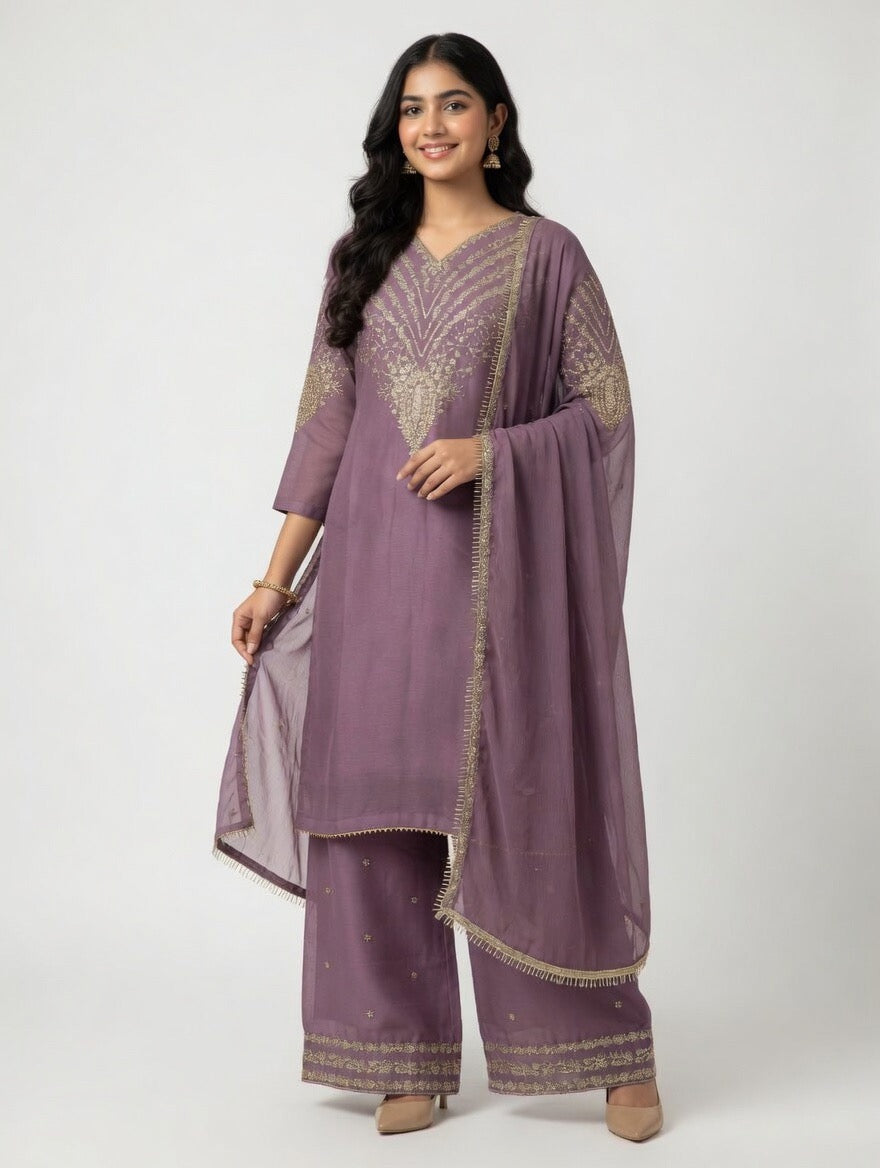 Chiffon-Embroidered -3pc outfit