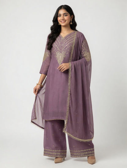 Chiffon-Embroidered -3pc outfit