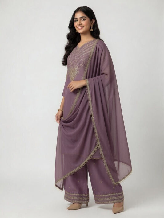 Chiffon-Embroidered -3pc outfit