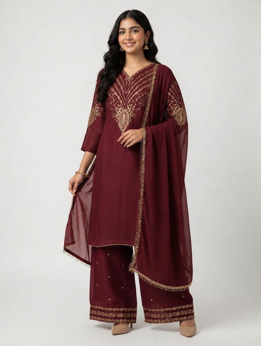 Chiffon-Maroon-3pc