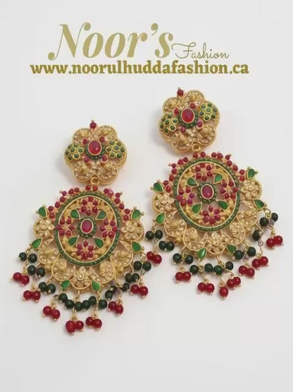 Burgundy Green-3D Zircon Stone Dangle Earrings