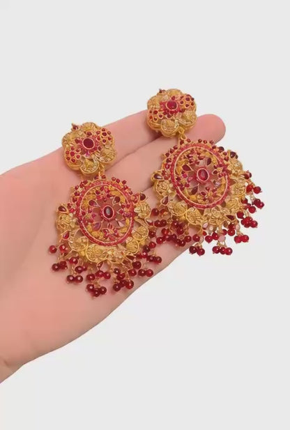 Burgundy-3D Zircon Stone Dangle Earrings