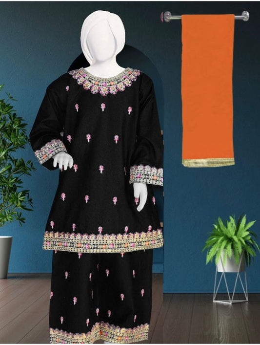 Black-3pc Cotton Kameez shalwar
